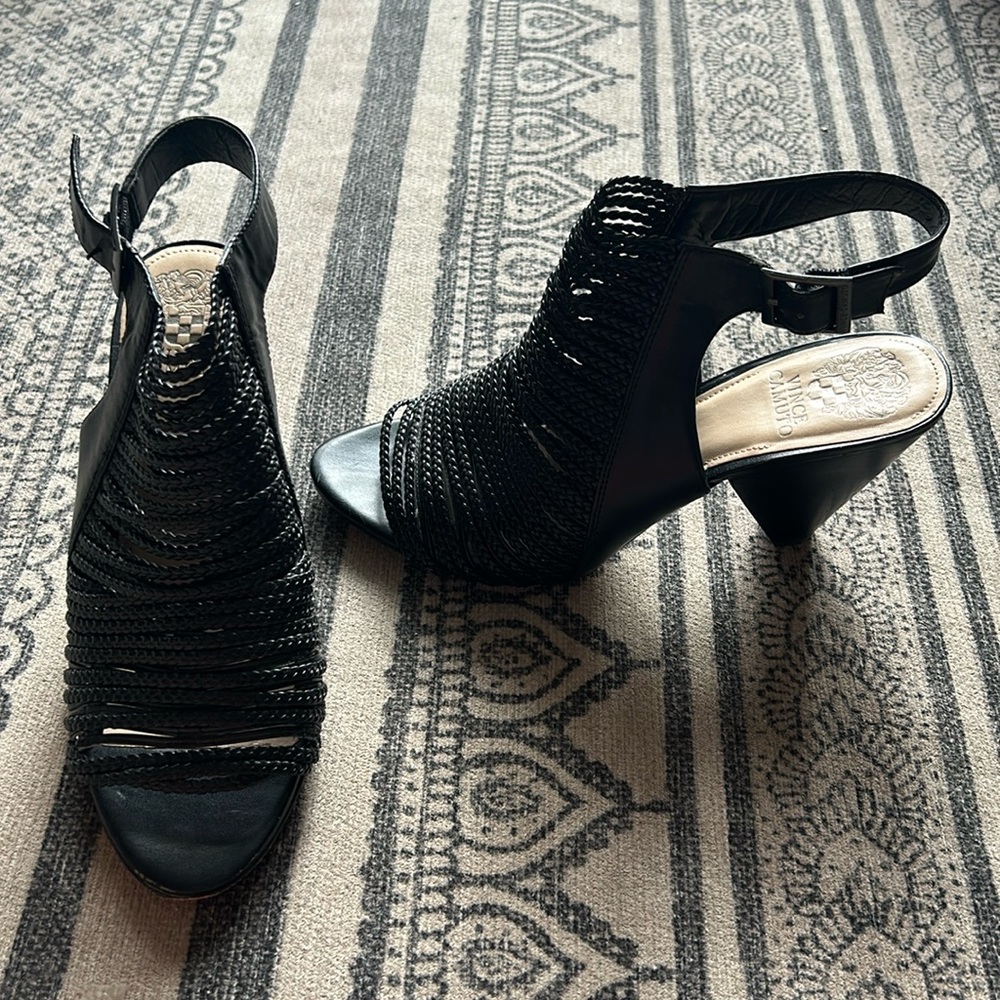 Super cute black leather, Vince Camuto booties. Size 9M. Gently used.